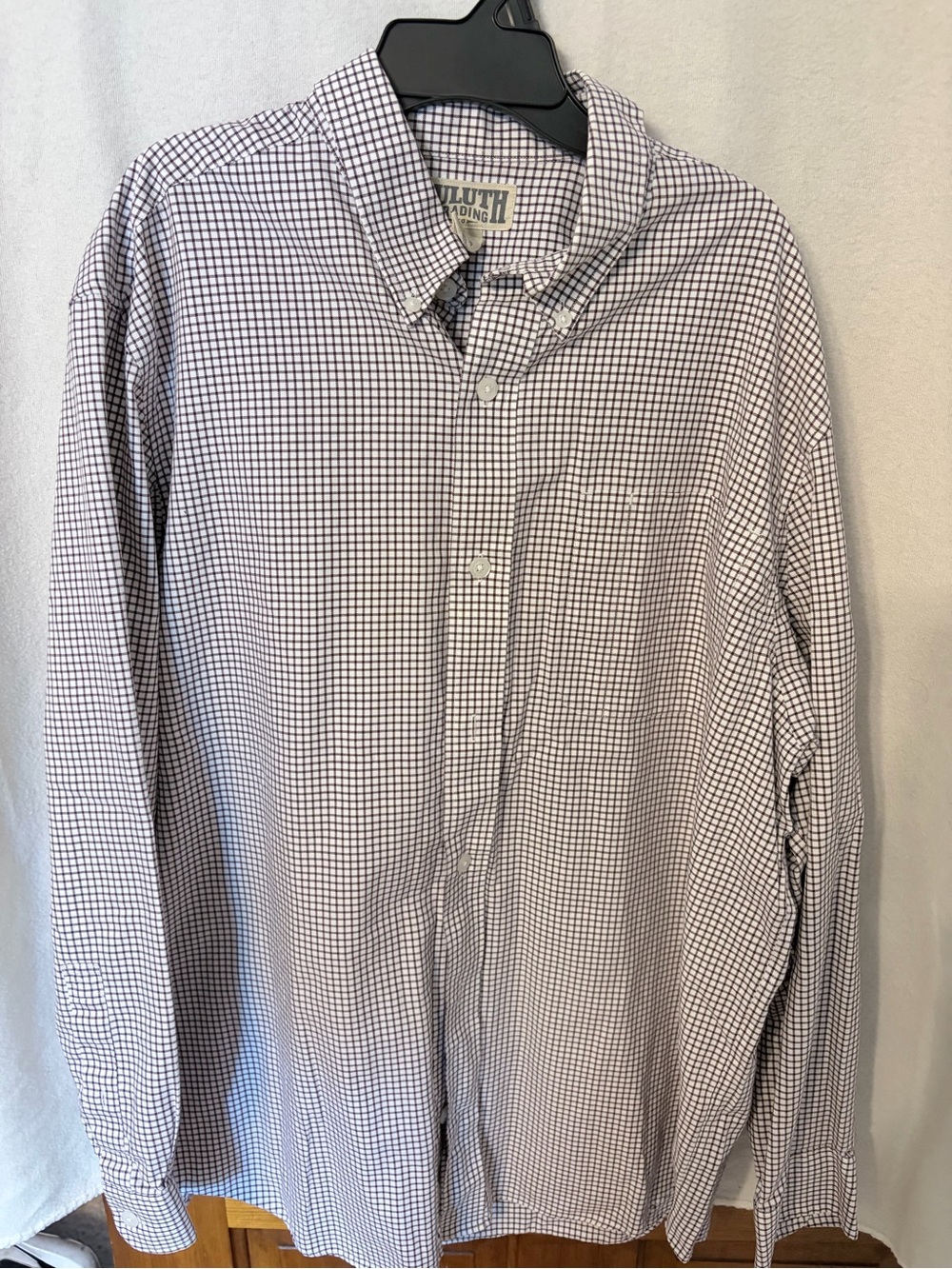 Duluth Trading Co White & Navy Micro-Check Button-Down Shirt
